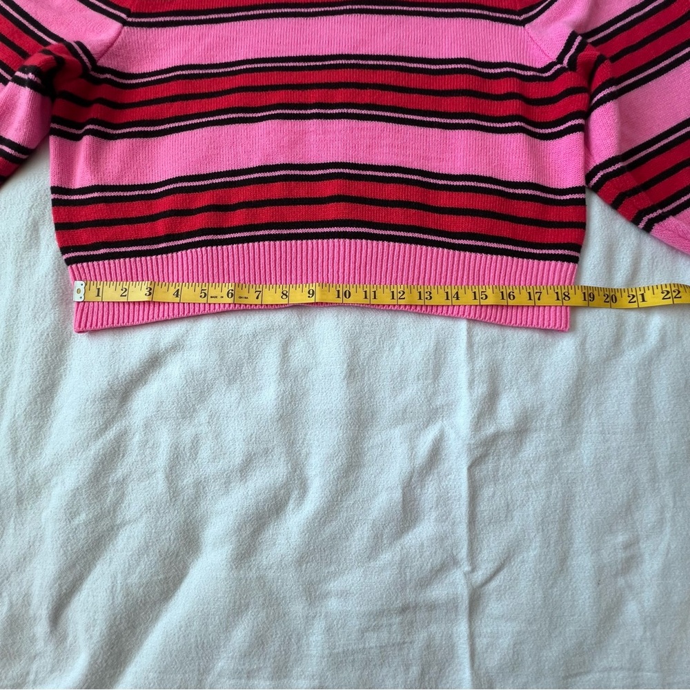 H&M Divided Pink Red and Black Knit Striped Sweater Balloon Sleeves Women’s L - Picture 7 of 10